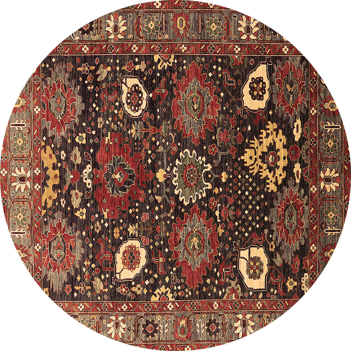 Round Machine Washable Oriental Brown Industrial Rug, wshurb1948brn