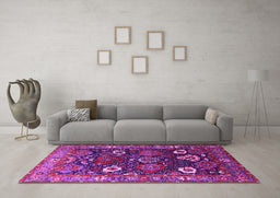 Machine Washable Oriental Pink Industrial Rug in a Living Room, wshurb1948pnk
