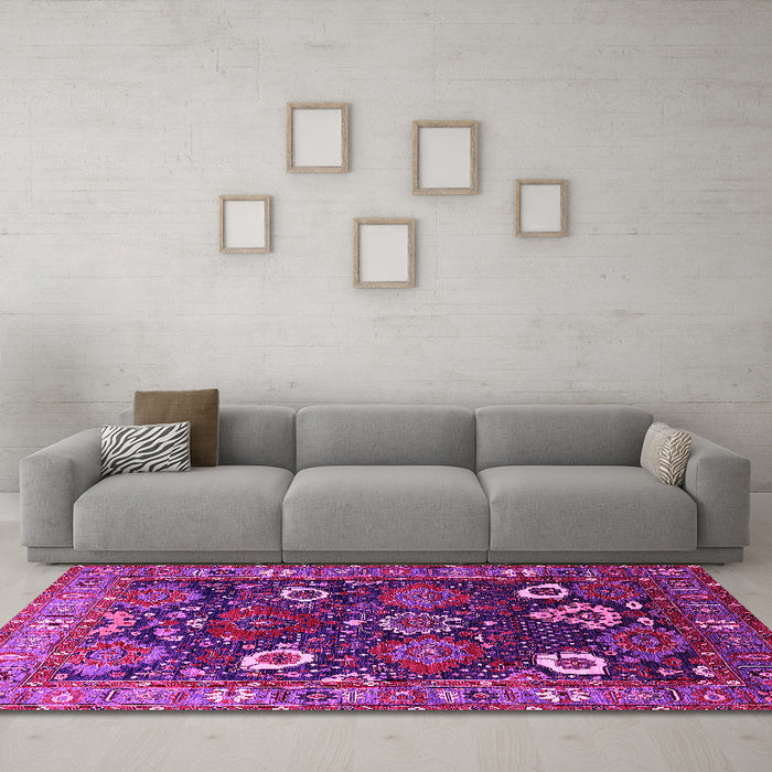 Machine Washable Oriental Pink Industrial Rug in a Living Room, wshurb1948pnk