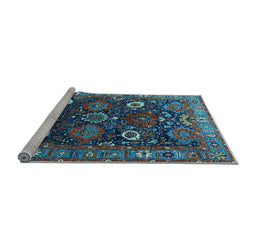 Sideview of Machine Washable Oriental Light Blue Industrial Rug, wshurb1948lblu