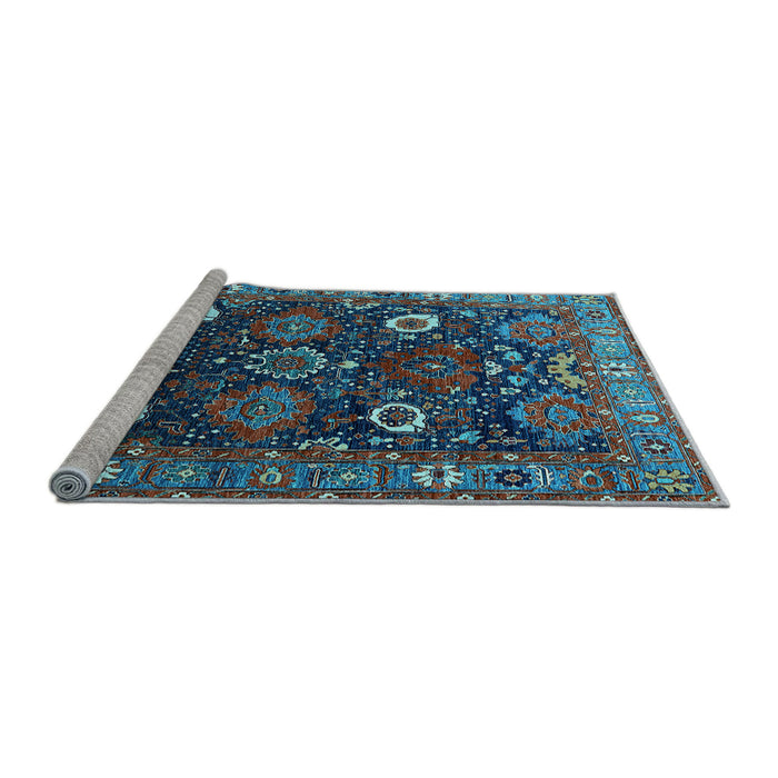 Sideview of Machine Washable Oriental Light Blue Industrial Rug, wshurb1948lblu