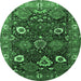 Round Machine Washable Oriental Emerald Green Industrial Area Rugs, wshurb1948emgrn