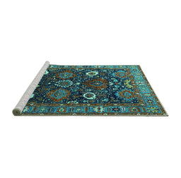 Sideview of Machine Washable Oriental Turquoise Industrial Area Rugs, wshurb1948turq