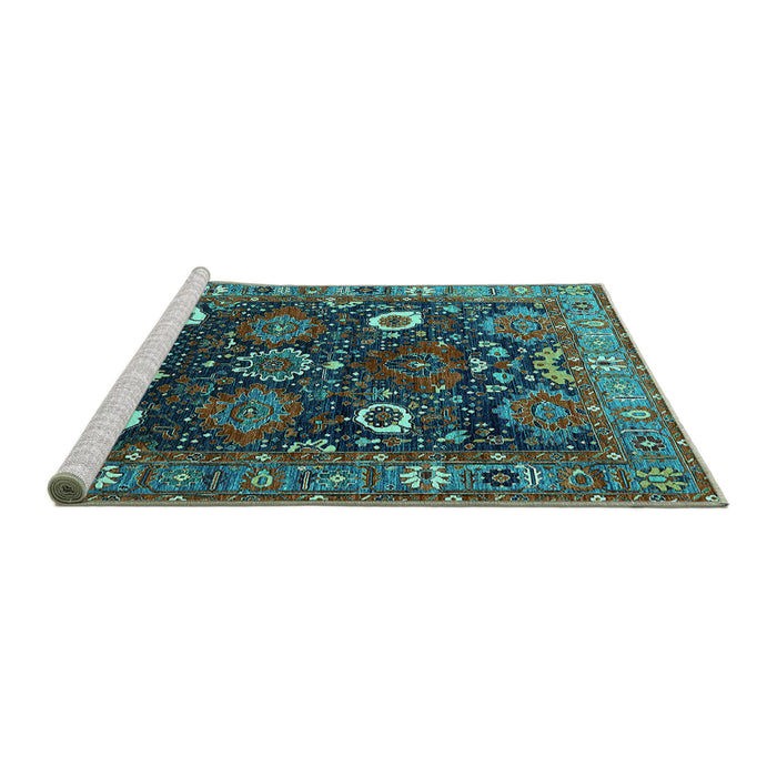 Sideview of Machine Washable Oriental Turquoise Industrial Area Rugs, wshurb1948turq