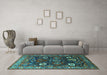 Machine Washable Oriental Turquoise Industrial Area Rugs in a Living Room,, wshurb1948turq