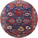 Round Mid-Century Modern Burgundy Red Oriental Rug, urb1948