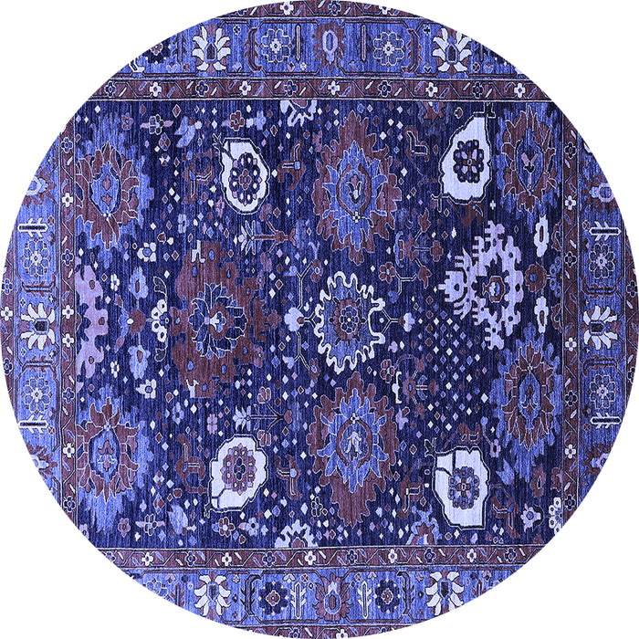 Round Machine Washable Oriental Blue Industrial Rug, wshurb1948blu