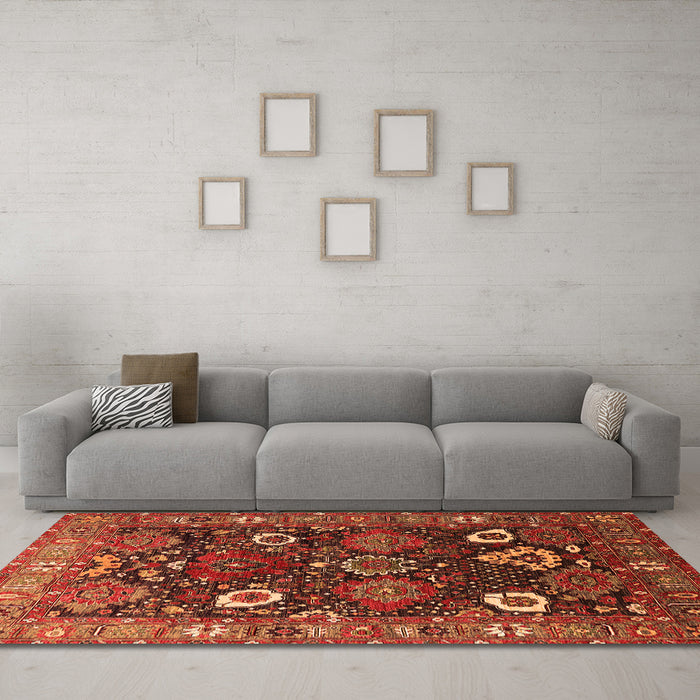 Machine Washable Oriental Orange Industrial Area Rugs in a Living Room, wshurb1948org
