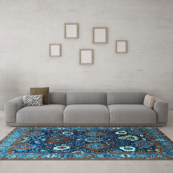 Machine Washable Oriental Light Blue Industrial Rug in a Living Room, wshurb1948lblu