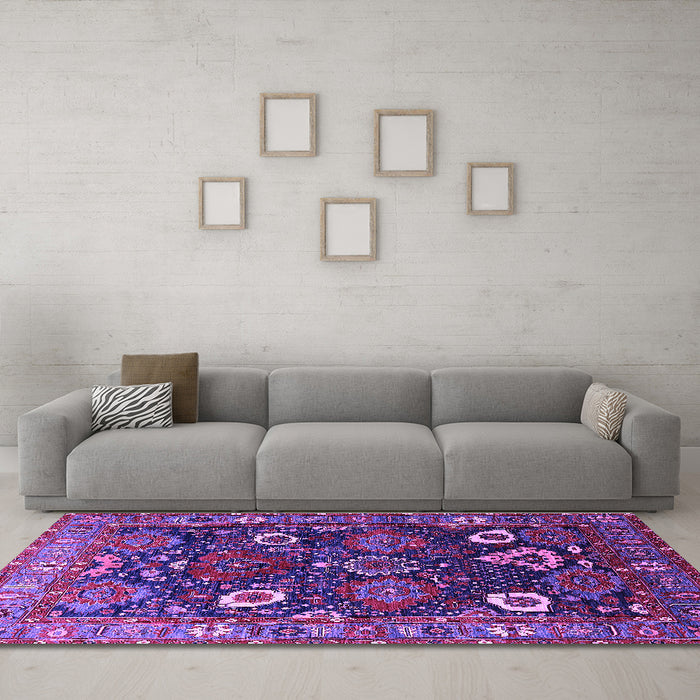 Machine Washable Oriental Purple Industrial Area Rugs in a Living Room, wshurb1948pur