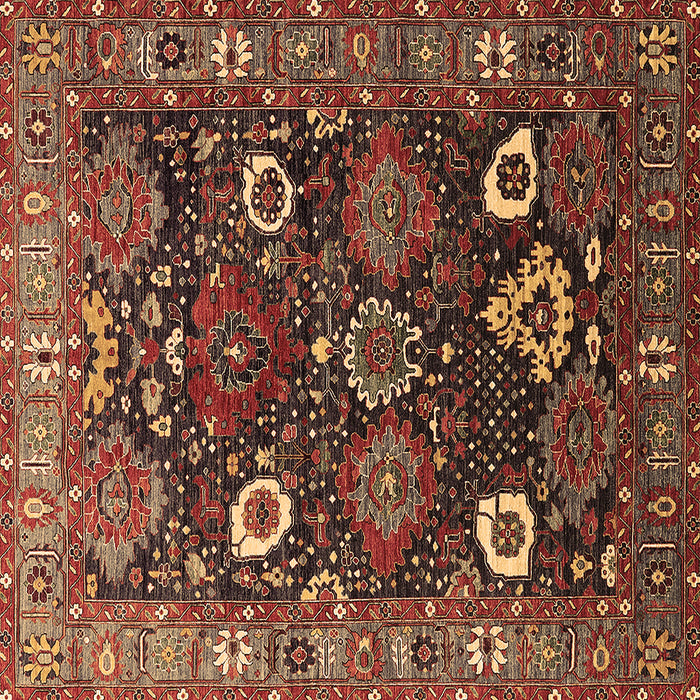 Square Machine Washable Oriental Brown Industrial Rug, wshurb1948brn