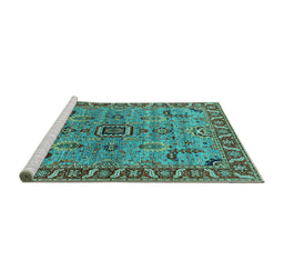 Sideview of Machine Washable Oriental Turquoise Industrial Area Rugs, wshurb1949turq
