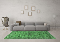 Machine Washable Oriental Emerald Green Industrial Area Rugs in a Living Room,, wshurb1949emgrn