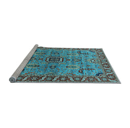 Sideview of Machine Washable Oriental Light Blue Industrial Rug, wshurb1949lblu