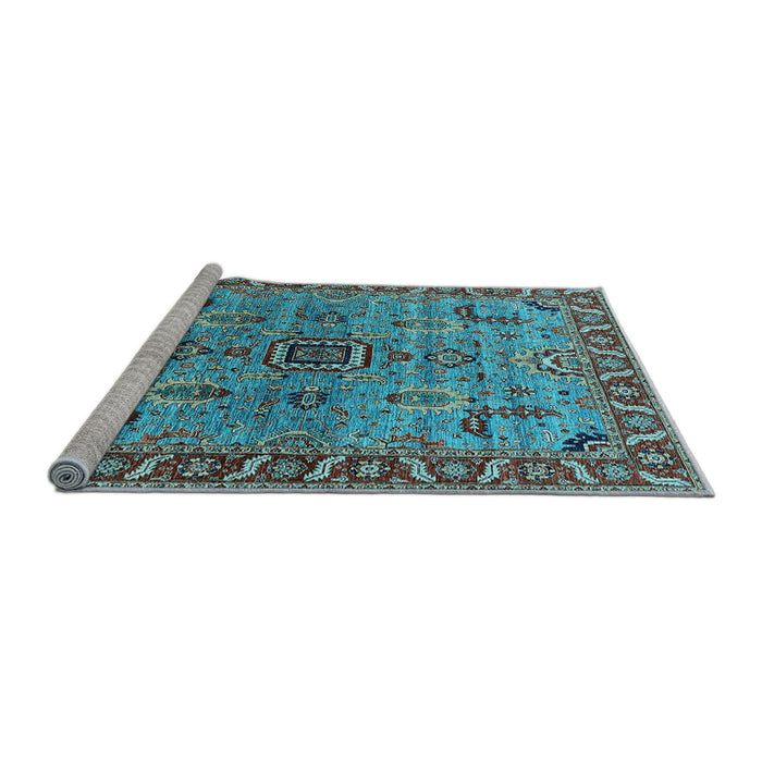 Sideview of Machine Washable Oriental Light Blue Industrial Rug, wshurb1949lblu