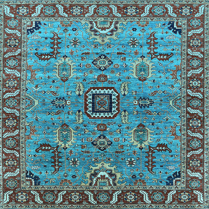 Square Machine Washable Oriental Light Blue Industrial Rug, wshurb1949lblu
