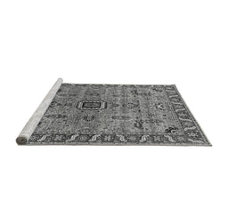 Sideview of Machine Washable Oriental Gray Industrial Rug, wshurb1949gry