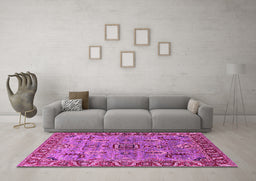 Machine Washable Oriental Pink Industrial Rug in a Living Room, wshurb1949pnk