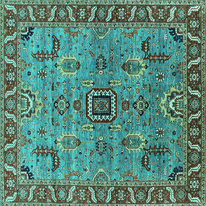 Square Machine Washable Oriental Turquoise Industrial Area Rugs, wshurb1949turq
