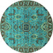 Round Oriental Turquoise Industrial Rug, urb1949turq