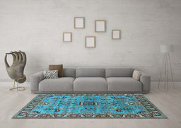 Machine Washable Oriental Light Blue Industrial Rug in a Living Room, wshurb1949lblu
