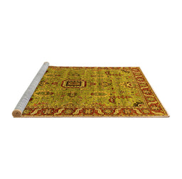 Sideview of Machine Washable Oriental Yellow Industrial Rug, wshurb1949yw