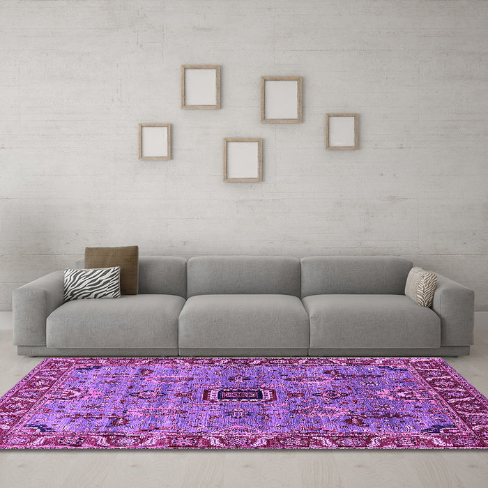 Machine Washable Oriental Purple Industrial Area Rugs in a Living Room, wshurb1949pur