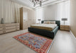 Mid-Century Modern Sage Green Oriental Rug in a Bedroom, urb1949