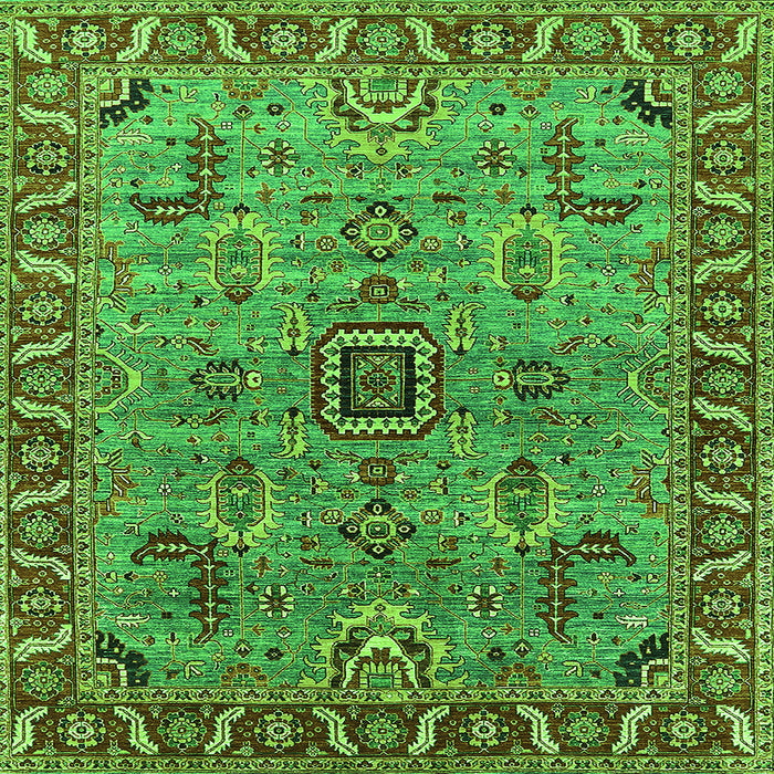 Square Machine Washable Oriental Green Industrial Area Rugs, wshurb1949grn