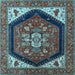 Square Machine Washable Oriental Light Blue Industrial Rug, wshurb1950lblu