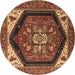 Round Oriental Brown Industrial Rug, urb1950brn