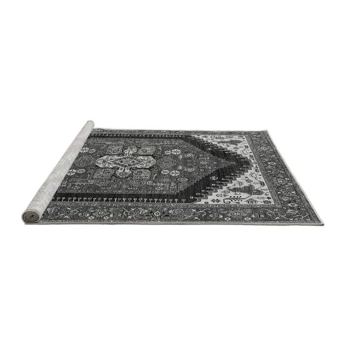 Sideview of Machine Washable Oriental Gray Industrial Rug, wshurb1950gry