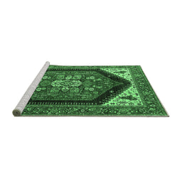 Sideview of Machine Washable Oriental Emerald Green Industrial Area Rugs, wshurb1950emgrn