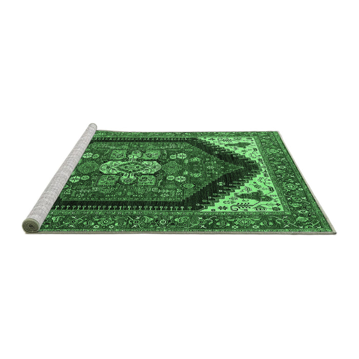 Sideview of Machine Washable Oriental Emerald Green Industrial Area Rugs, wshurb1950emgrn