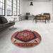 Round Machine Washable Industrial Modern Camel Brown Rug in a Office, wshurb1950