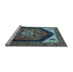 Sideview of Machine Washable Oriental Light Blue Industrial Rug, wshurb1950lblu