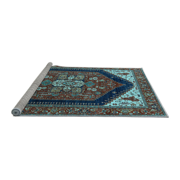 Sideview of Machine Washable Oriental Light Blue Industrial Rug, wshurb1950lblu