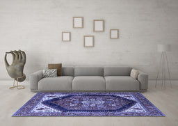 Machine Washable Oriental Blue Industrial Rug in a Living Room, wshurb1950blu