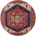 Round Mid-Century Modern Camel Brown Oriental Rug, urb1950