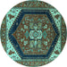 Round Oriental Turquoise Industrial Rug, urb1950turq