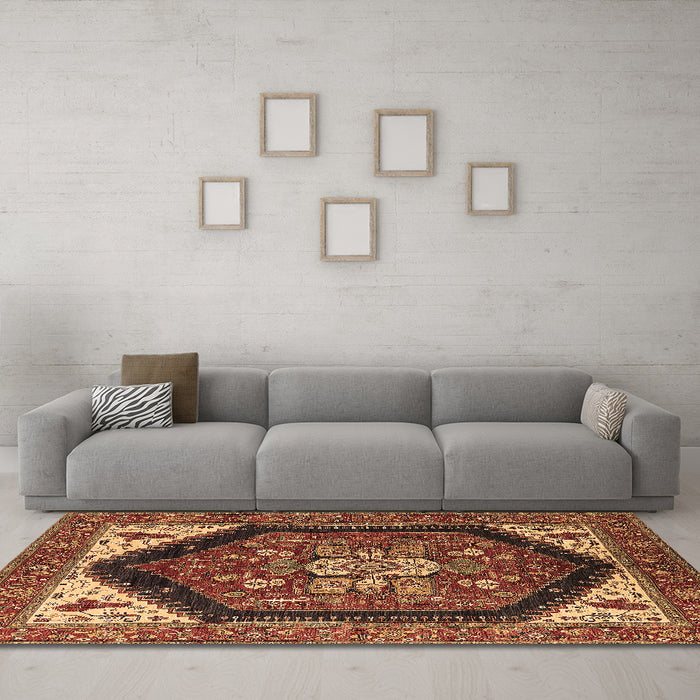 Machine Washable Oriental Brown Industrial Rug in a Living Room,, wshurb1950brn