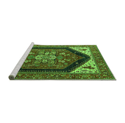 Sideview of Machine Washable Oriental Green Industrial Area Rugs, wshurb1950grn