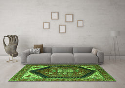 Machine Washable Oriental Green Industrial Area Rugs in a Living Room,, wshurb1950grn