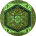 Round Oriental Green Industrial Rug, urb1950grn