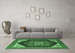 Machine Washable Oriental Emerald Green Industrial Area Rugs in a Living Room,, wshurb1950emgrn
