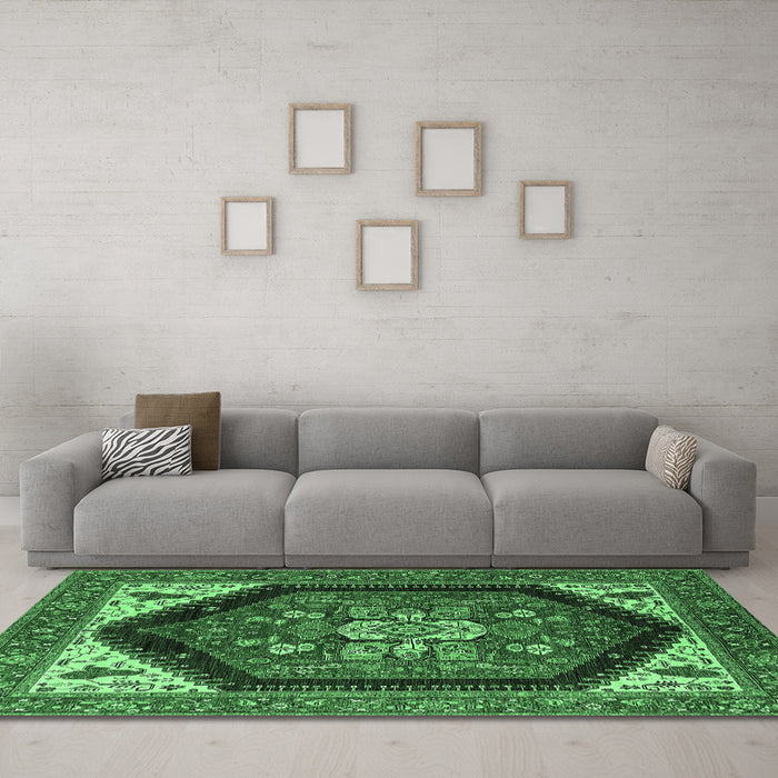 Machine Washable Oriental Emerald Green Industrial Area Rugs in a Living Room,, wshurb1950emgrn