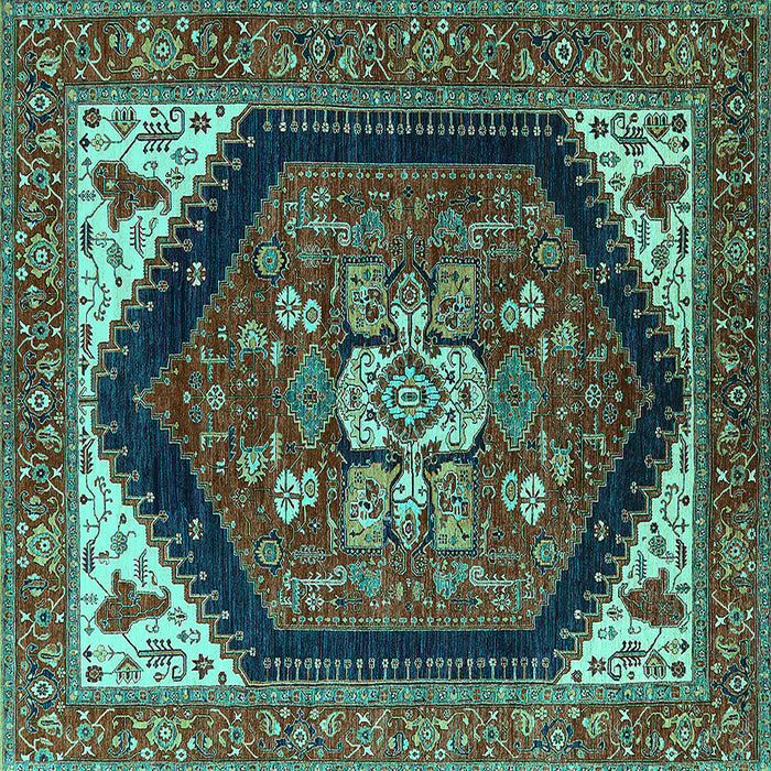 Square Machine Washable Oriental Turquoise Industrial Area Rugs, wshurb1950turq