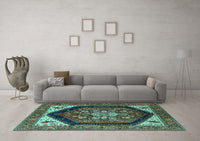 Machine Washable Oriental Turquoise Industrial Rug, wshurb1950turq