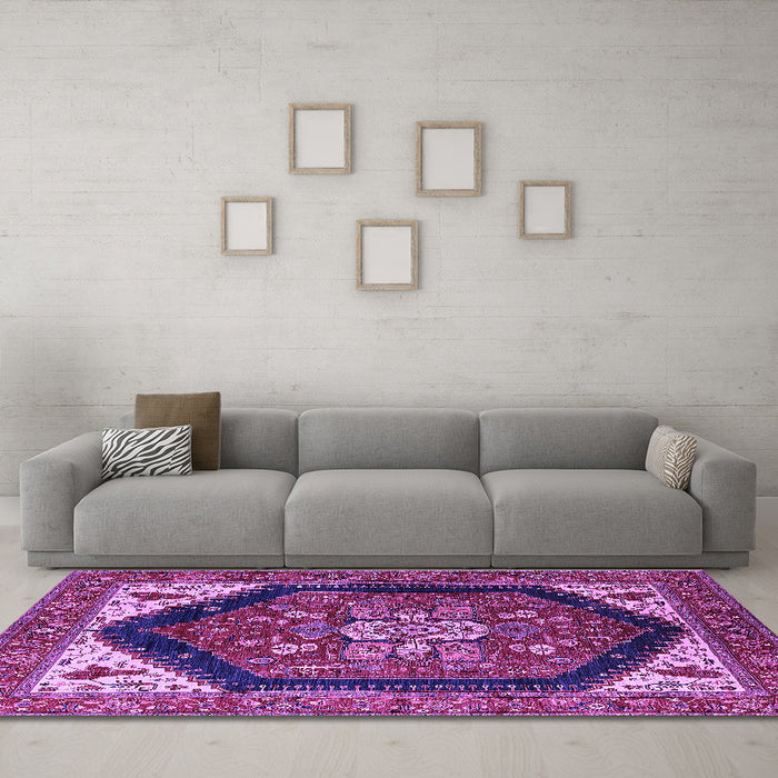 Machine Washable Oriental Purple Industrial Area Rugs in a Living Room, wshurb1950pur
