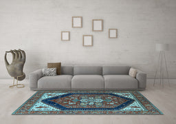 Machine Washable Oriental Light Blue Industrial Rug in a Living Room, wshurb1950lblu